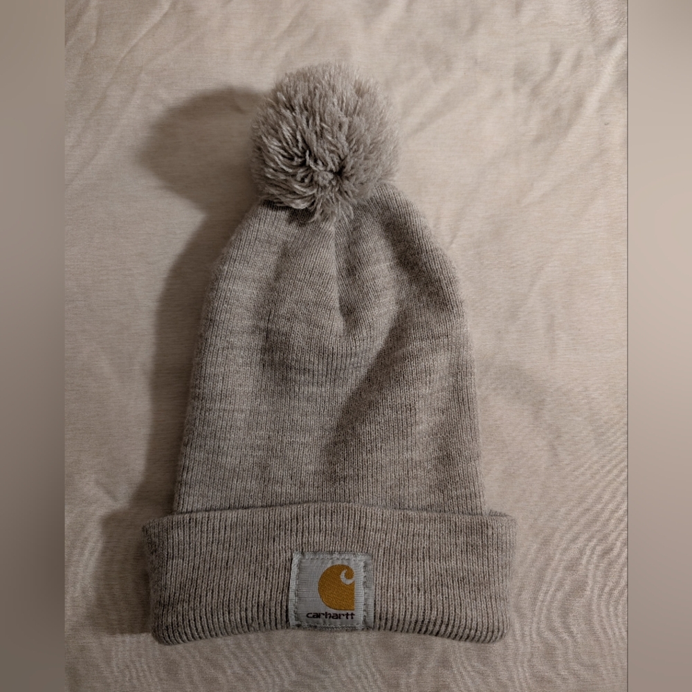 Carhartt Taupe Knit Beanie with Pom